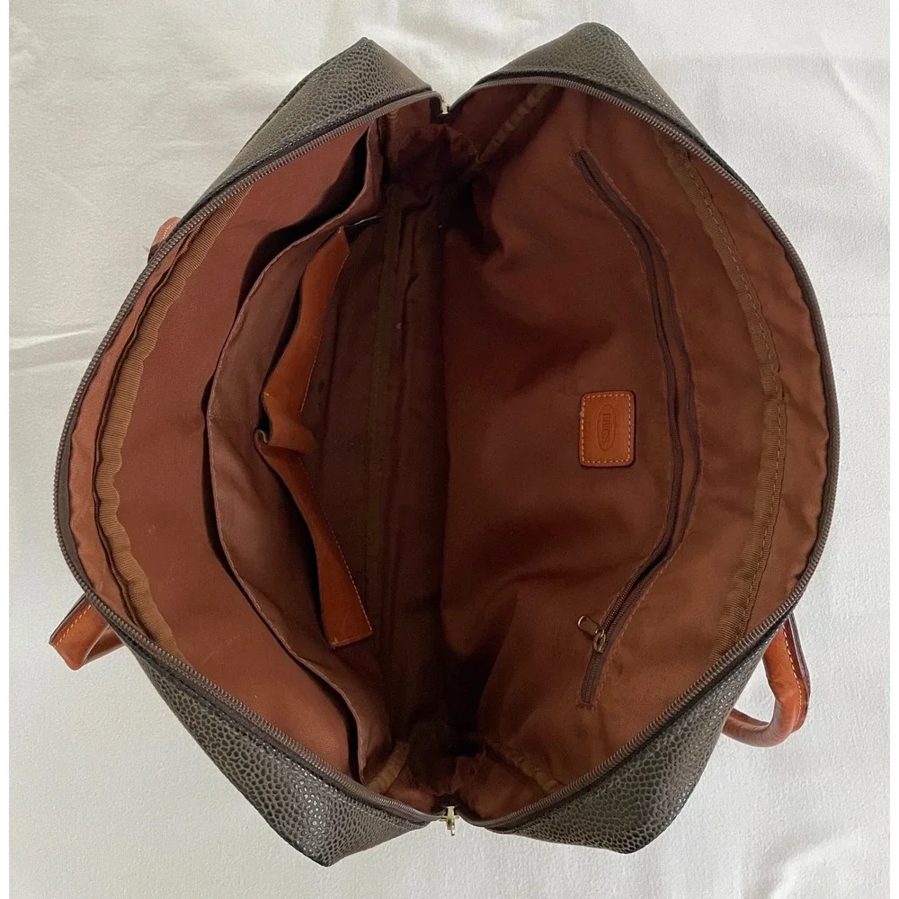 Brics Olive Distressed Flocked Pebble Leather Briefcase Laptop Tote Bag‎ Luxury
